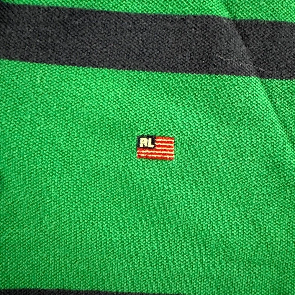 Polo Jeans Co Ralph Lauren Polo Shirt Mens Large Green Navy Striped Good Cotton